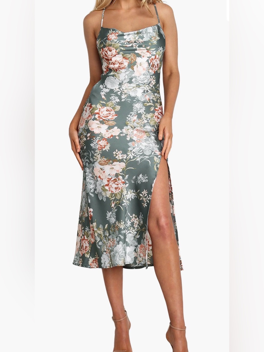 Petal & Pup Marea Floral Tie Back Satin Midi Dress